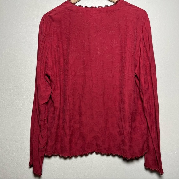 CP Shades Women Button Down Top Medium Wine Red Jacquard Lace Trim Whymsigoth - Picture 10 of 11